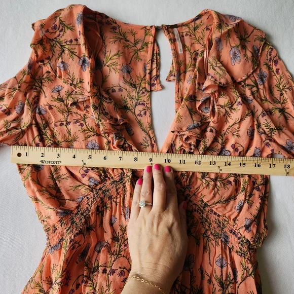 Free People Pink Floral Summer Mini Dress Ruffle Tie Cute Medium - Picture 14 of 16